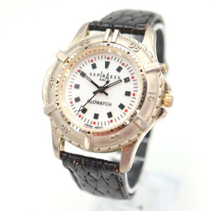 Express LA 40mm Glow Watch White Backlight Dial Black Leather w New Battery